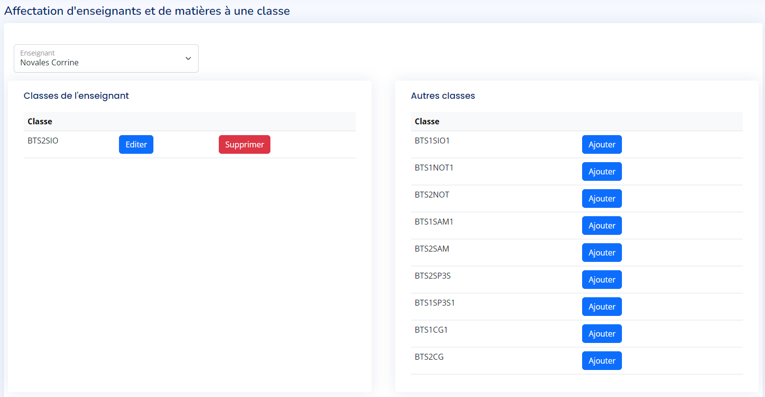 Gestion des professeurs, des matières et des élèves